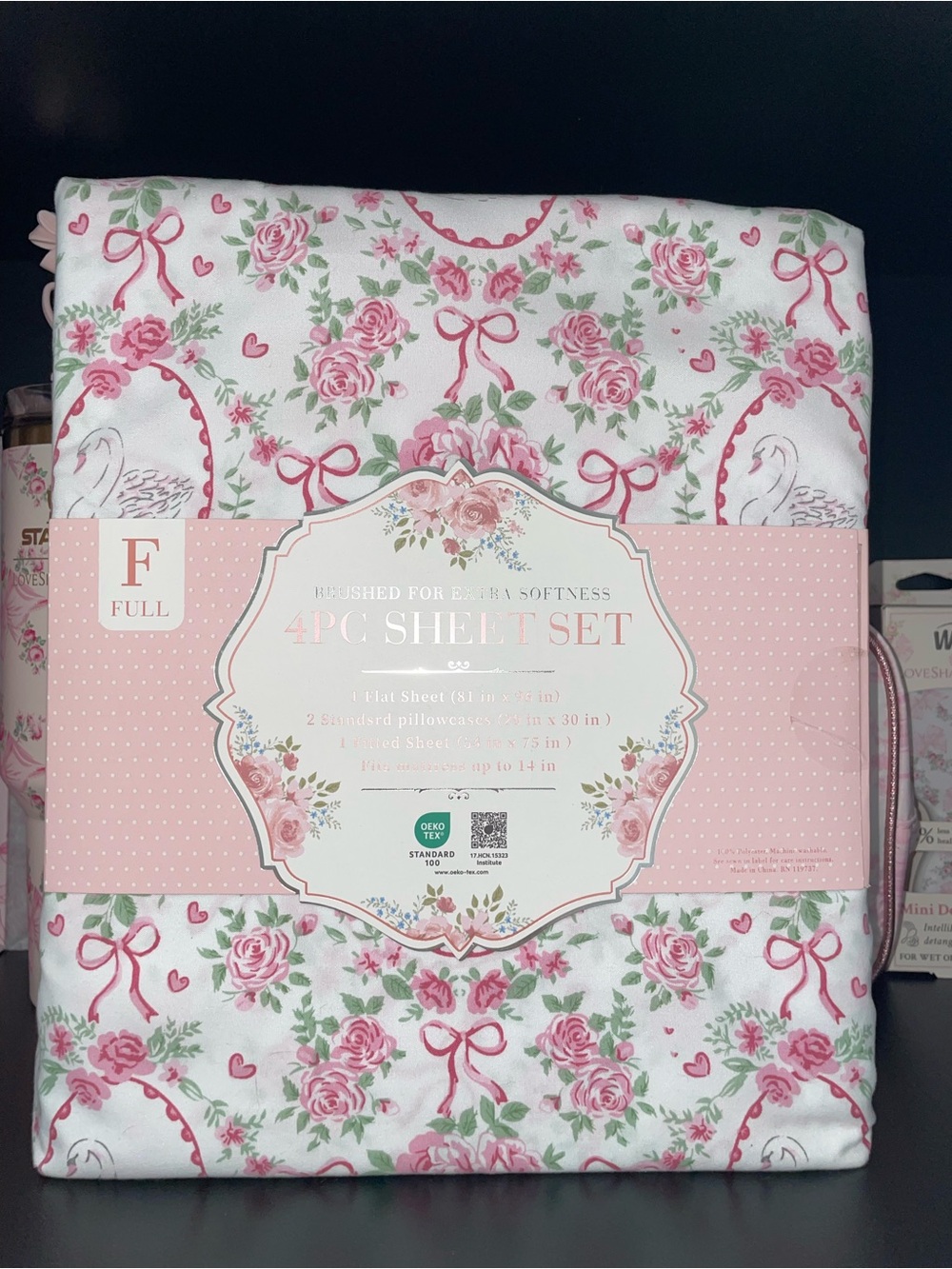 Rosalie’s Garden full floral swan bow sheet set